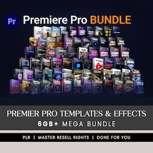 May include: A collection of Premiere Pro templates and effects bundles. The image features a dark background with the text "Premiere Pro BUNDLE" in white and orange. The image also includes the text "PREMIER PRO TEMPLATES & EFFECTS" and "6GB+ MEGA BUNDLE".