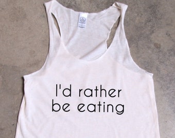 I'D RATHER be EATING: Tank in Heather White/Black Ink, Yoga Tank Crossfit tank Gym Tank Activewear Fitness Triblend Workout Tank Dance Shirt