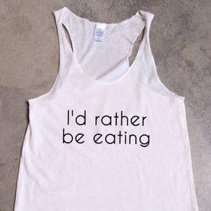 I&#39;D RATHER be EATING: Tank in Heather White/Black Ink, Yoga Tank Crossfit tank Gym Tank Activewear Fitness Triblend Workout Tank Dance Shirt