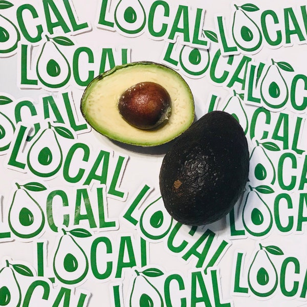 The Original LOCAL AVOCADO Sticker, 4" x 2" Glossy 3 Mil Laminated Die-Cut Vinyl, Durable UV Resistant, Fallbrook, Avocados