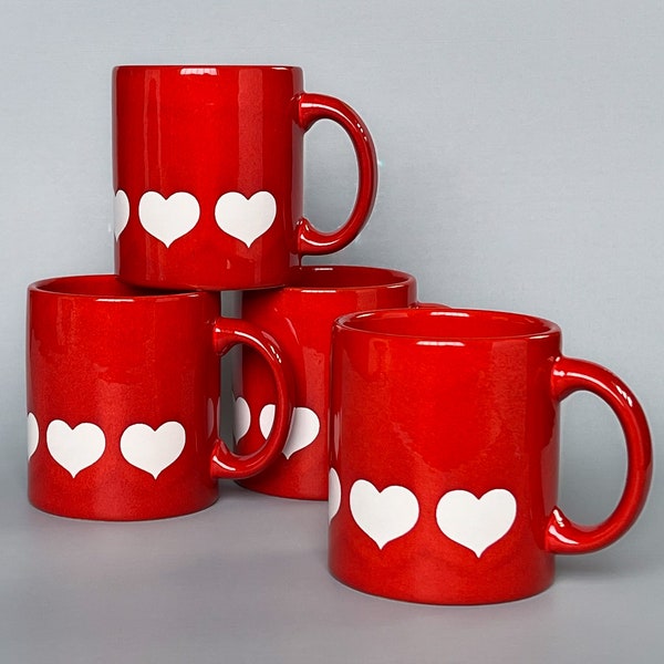 Vintage Waechtersbach Red Hearts Mug Set of 4, Made in W Germany, Excellent Condition!!!