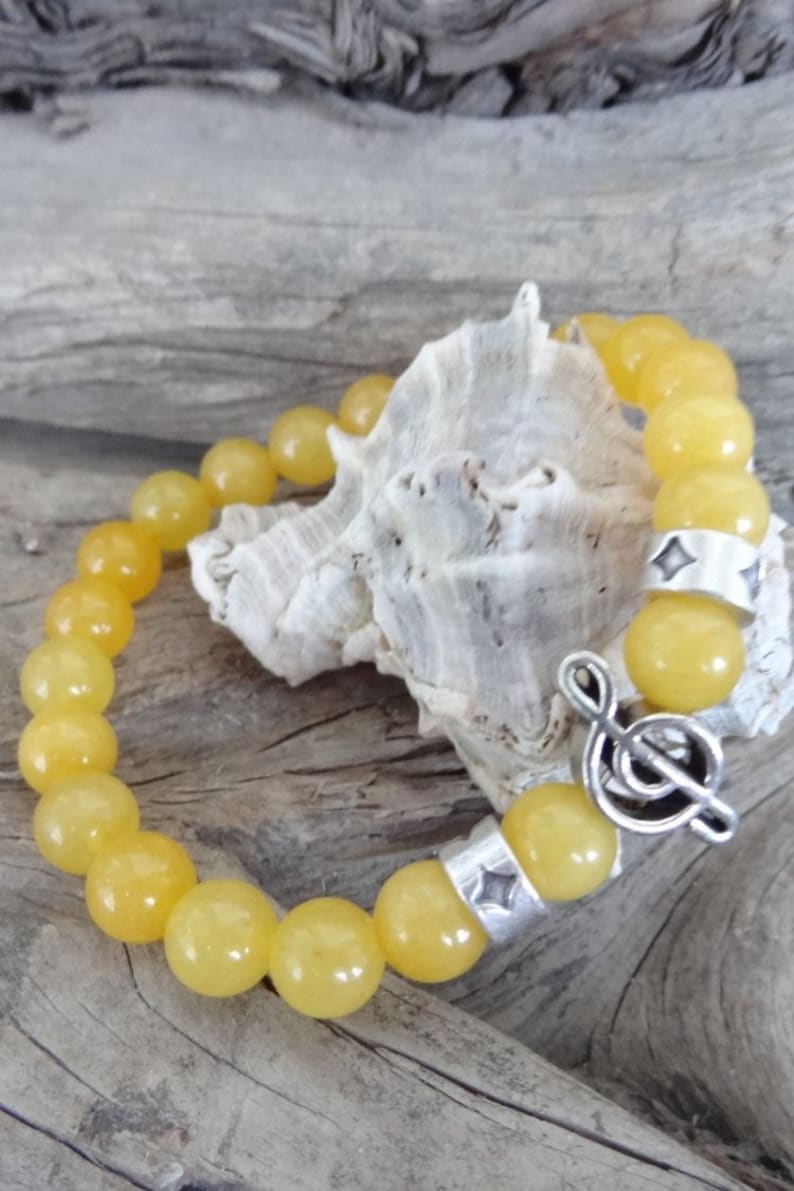 Yellow Agate Bracelet Music Note Bracelet Gemstones Stretch | Etsy