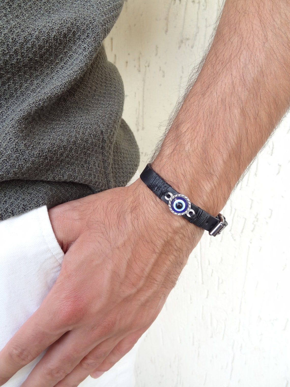 Men's Belt Buckle Bracelet Black Thick Leather and Evil Etsy