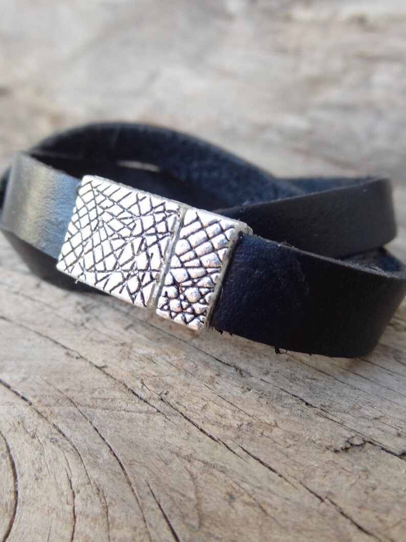 Womens Wrap Leather Bracelet Black Leather Bracelet Etsy