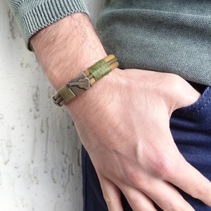 Men&#39;s Natural Leather Bracelet, Music Guitiar Bracelet, Men&#39;s Jewelry, Antiquing Magnetic Clasp Bracelet, Gift for Him, Father&#39;s Day Gifts