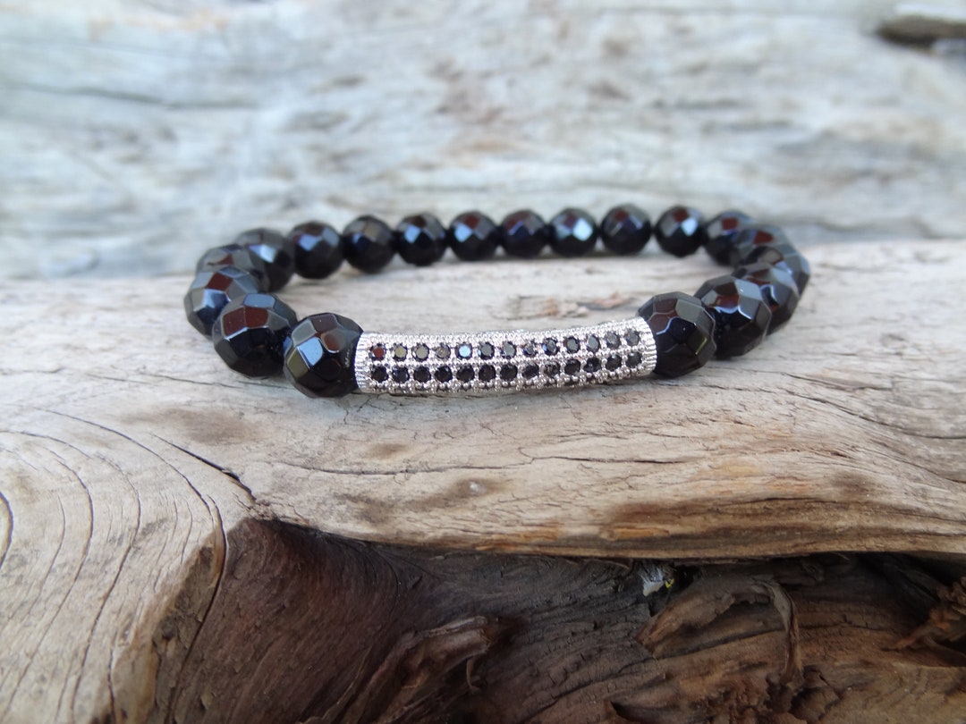 Black Onyx Bracelet Black Onyx With Silver Cubic Zirconia - Etsy