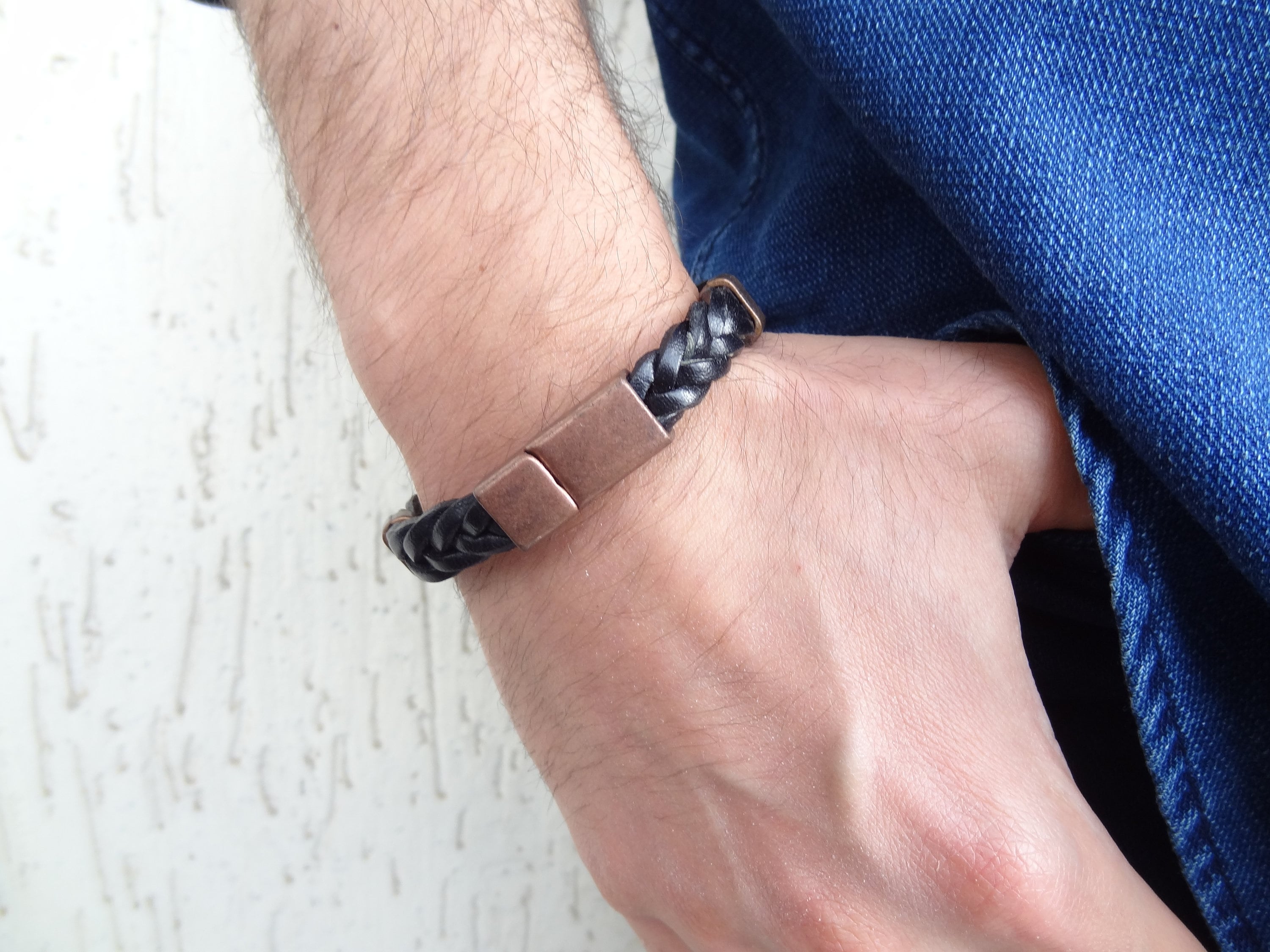 Men's Black Leather Bracelet Black Braided Leather With Etsy