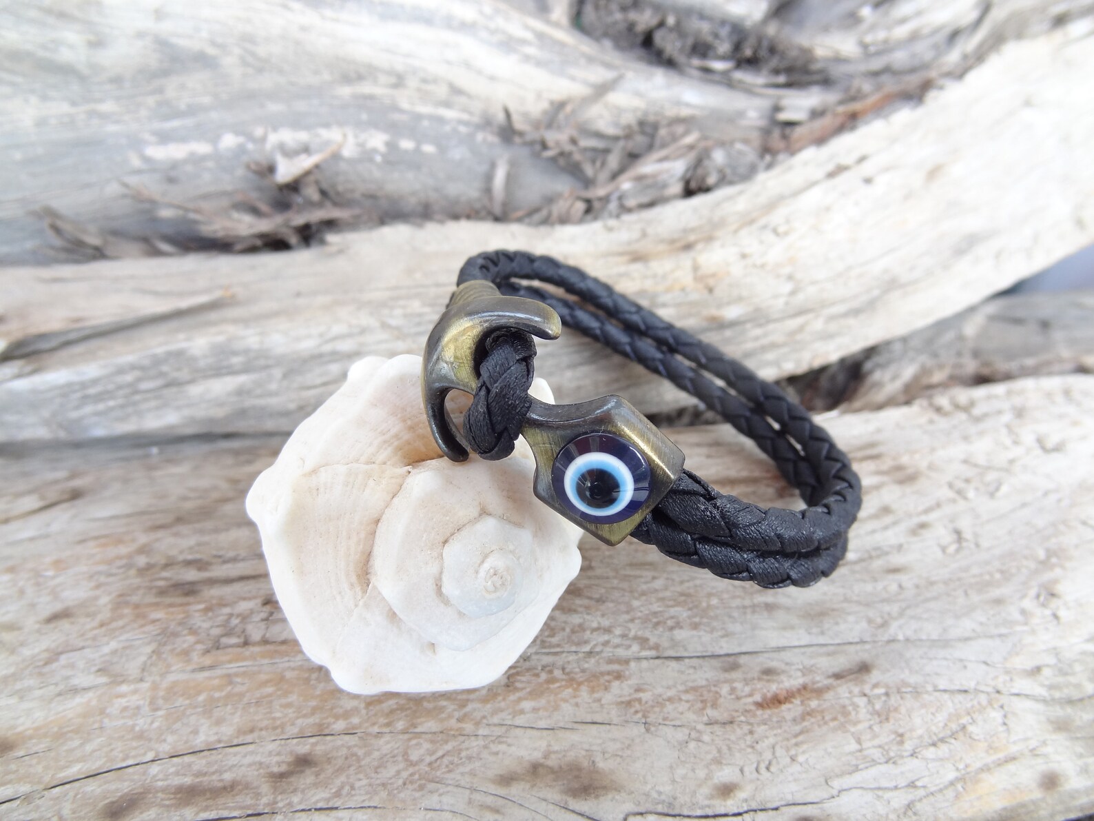 Men's Evil Eye Braceletblack Braided Leather With Bronze Etsy