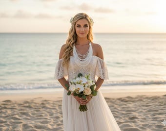 Multi Strand Necklace, Statement Jewelry, White Leather Look Rope, Beach Wedding