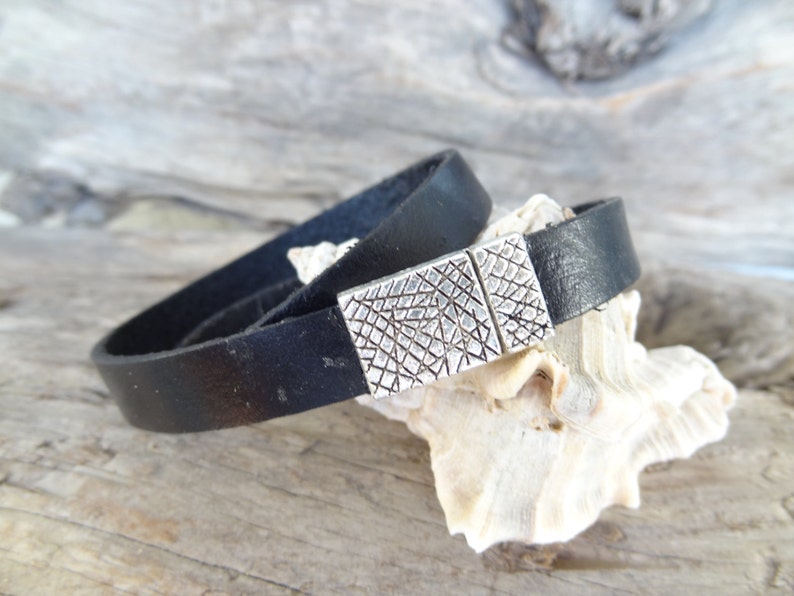 Womens Wrap Leather Bracelet Black Leather Bracelet Etsy