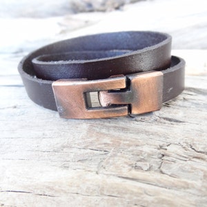 Wrap Brown Leather Bracelet, Unisex Jewelry, Antiquing Clasp Bracelet, Leather Wrap Bracelet, Leather Jewelry,Gift For Him,Father&#39;s Day Gift