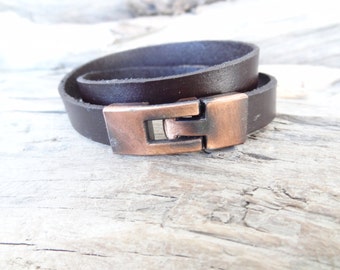 Wrap Brown Leather Bracelet, Unisex Jewelry, Antiquing Clasp Bracelet, Leather Wrap Bracelet, Leather Jewelry,Gift For Him,Father's Day Gift