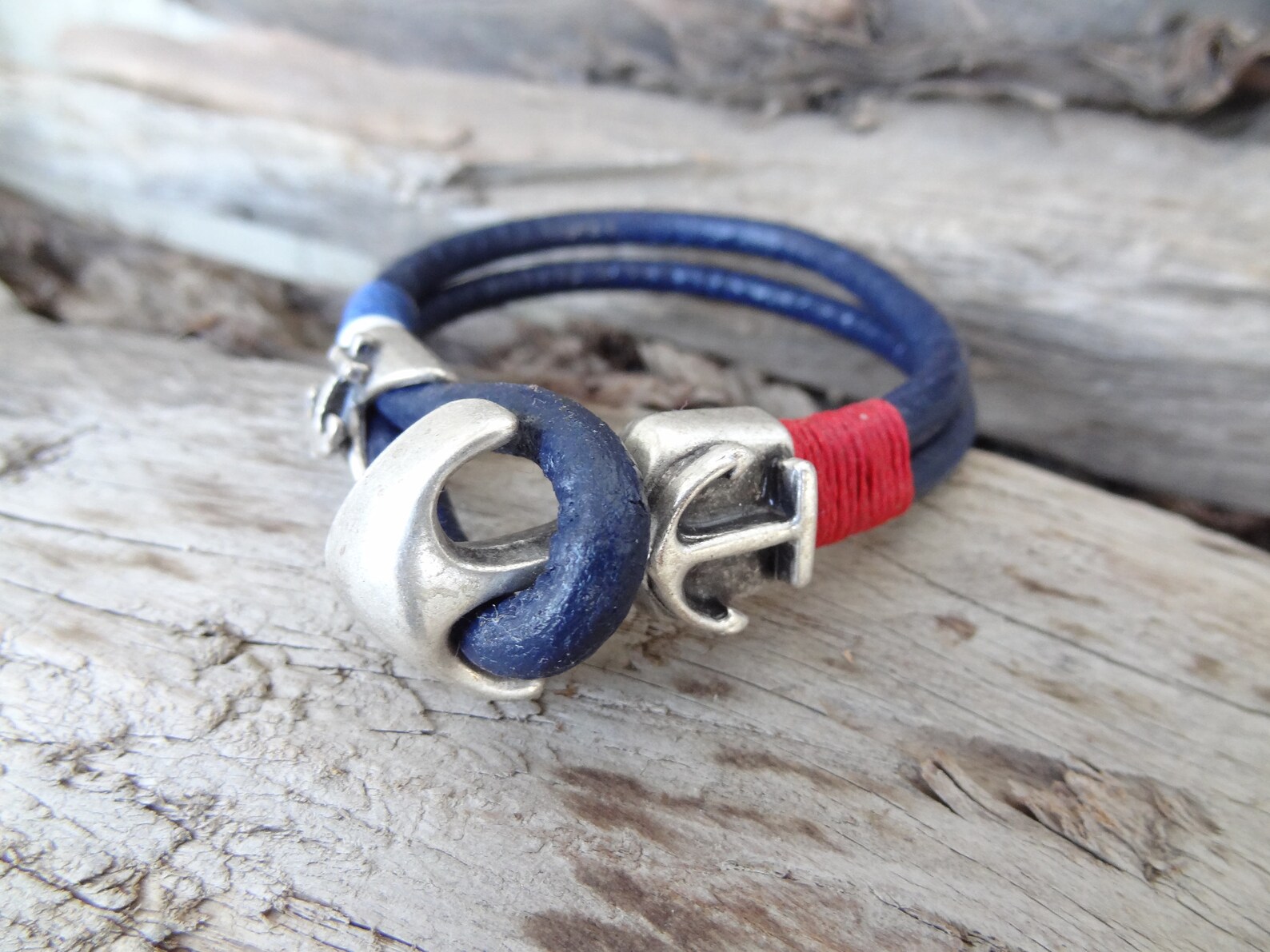 Men's Blue Leather Bracelet Nautical Leather Bracelet Etsy