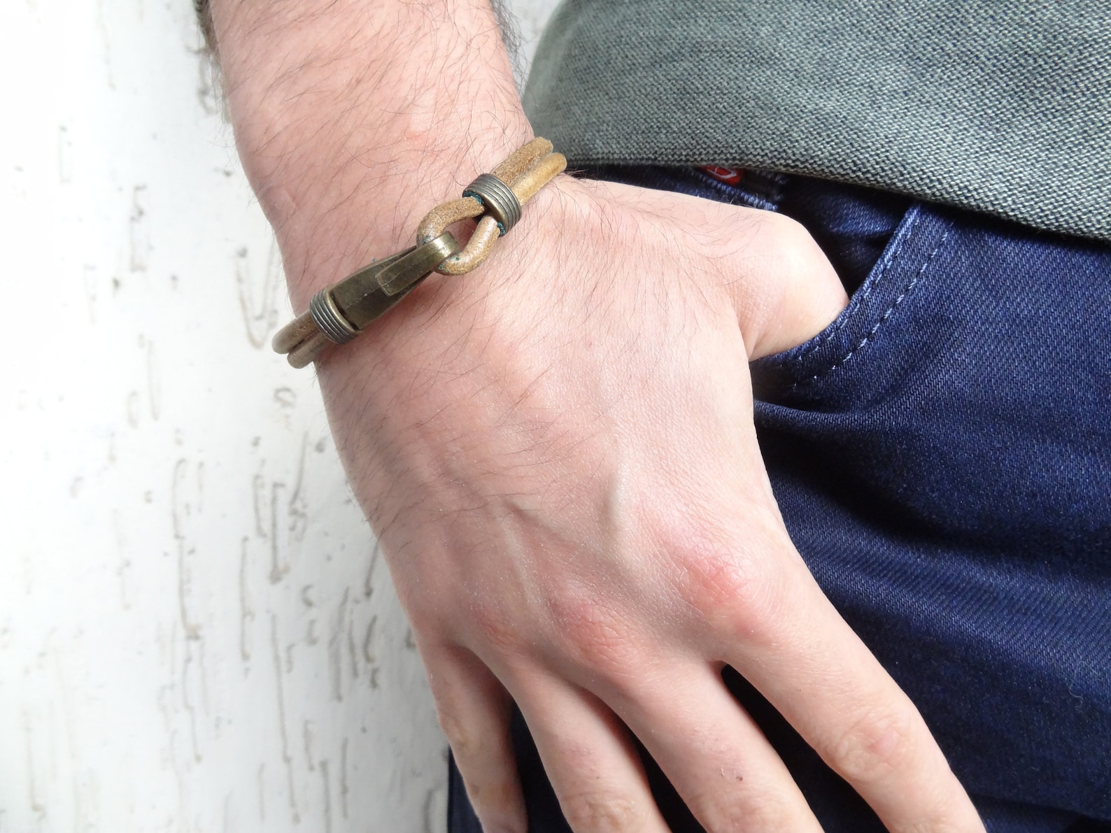 Men's Leather Bracelet Natural Leather Bracelet Bronze Etsy