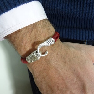 Red Snake Skin Bracelet, Snake Skin Faux Leather with Silver Snake Hook Clasp, Men&#39;s Jewelry,  Gifts for Boyfriend, Father&#39;s Day Gifts