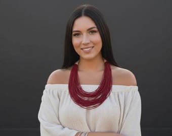 Multi Strand Necklace, Statement Jewelry, Burgundy Cord Necklace,