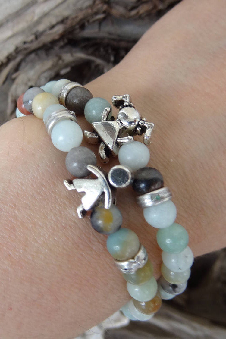 Amazonite Bracelet Set of Two Bracelets Girl Boy Charm Etsy