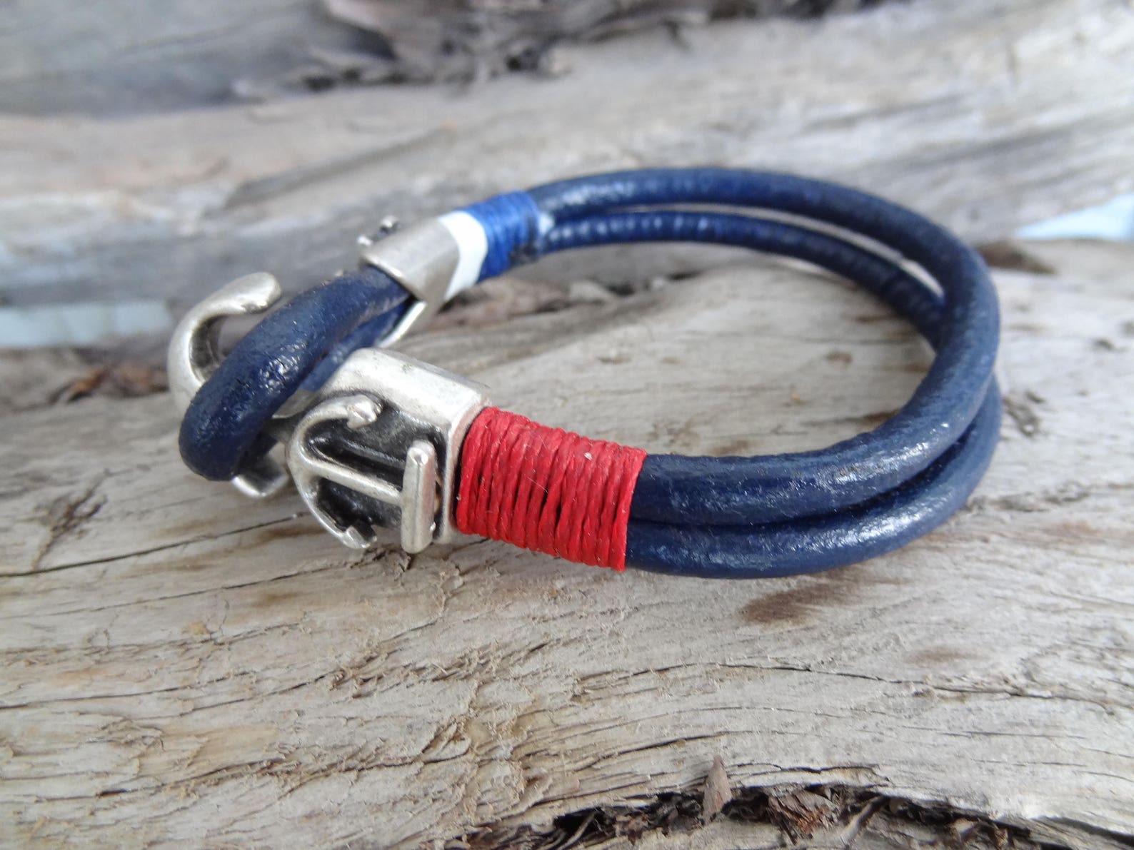 Men's Blue Leather Bracelet Nautical Leather Bracelet Etsy