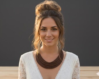 Multi-Layer Chocolate Brown Necklace for Women, Boho Chic Statement Jewelry
