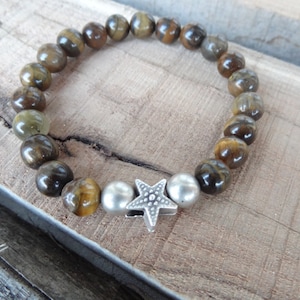 Tiger Eye Bracelet, Men’s Natural Stone Bracelet, Handmade Gemstone Jewelry for Him, Boho Style, Energy Healing Gift, Fathers Day Gift