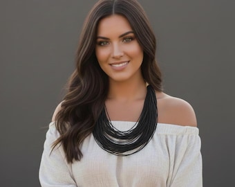 Multi Strand Black Cord Necklace: Statement Rope Jewelry