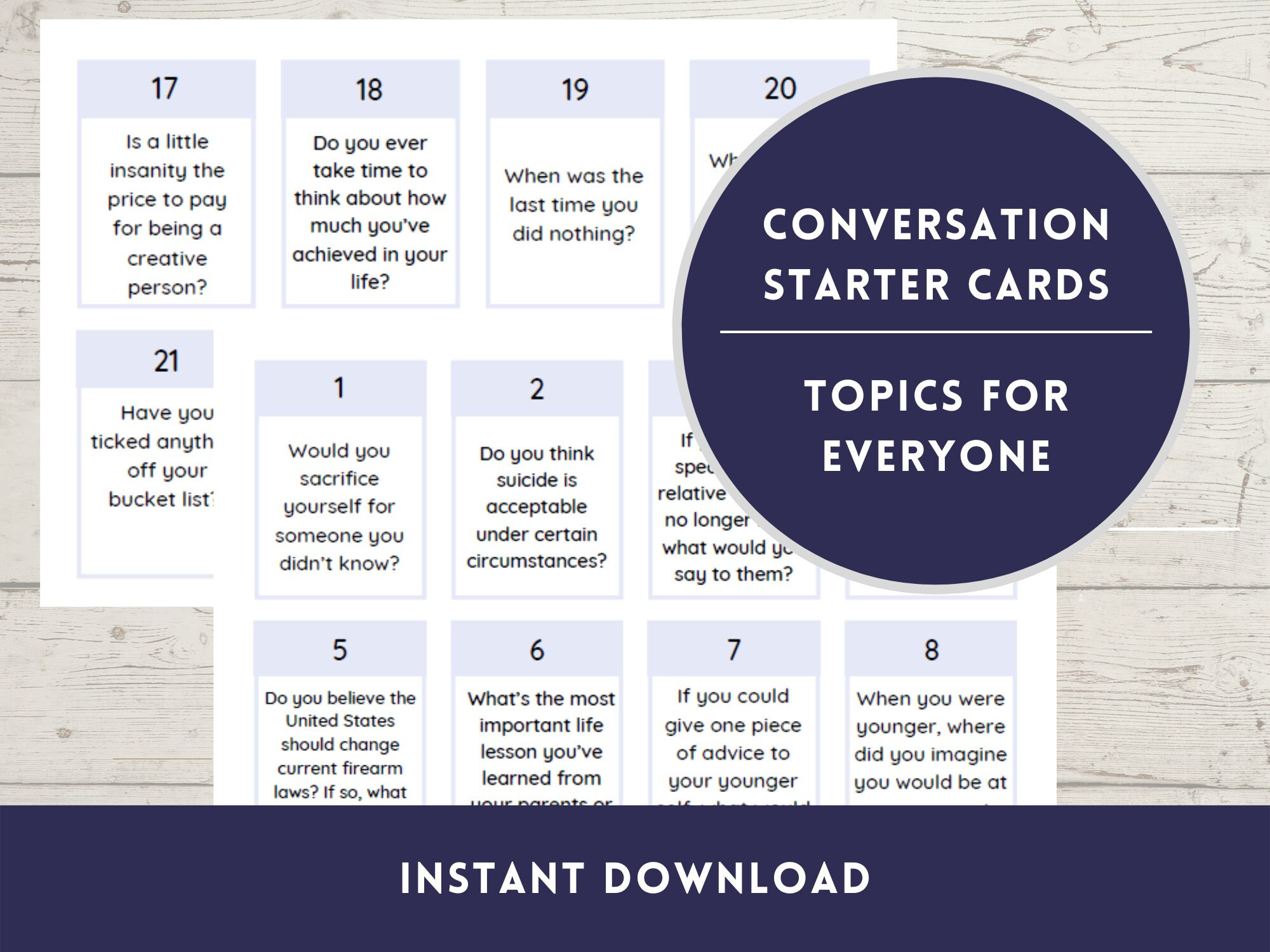 Printable Conversation Starter Cardstable Talk Gameice Etsy