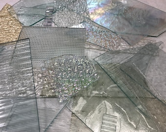 Stained Glass 15 lbs Clear Texture Scrap Glass Variety Pack, Mosaic Glass, Art Glass