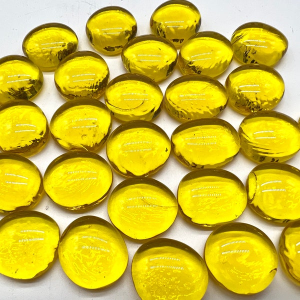 19mm - 3/4” Flat Glass Marbles, Yellow Transparent, Glass Gems, Cabochons, Mosaics, Glass Nuggets