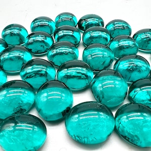 16mm - 5/8” Flat Glass Marbles, Teal Transparent, Glass Gems, Cabochons, Mosaics, Glass Nuggets