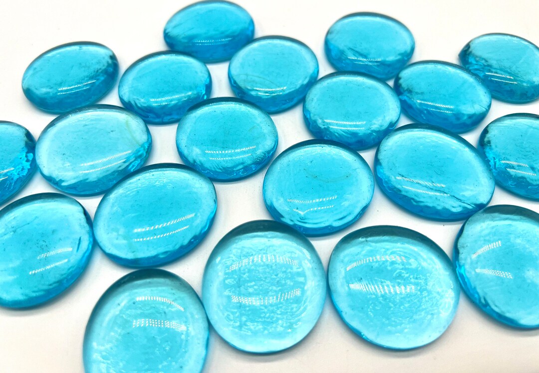 Large Flat Glass Marbles Light Blue, Glass Gems, Cabochons, Mosaics