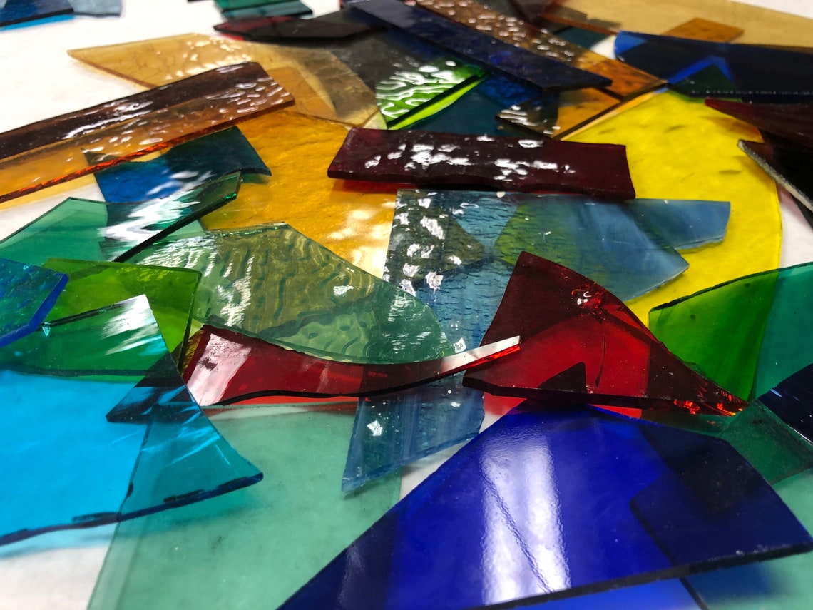 10 Lbs Stained Glass Scrap Transparent Colored Glass Pack Etsy