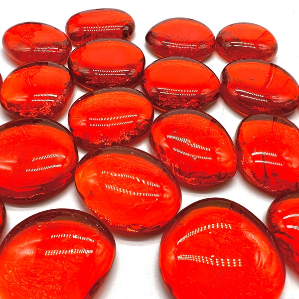 Large Flat Glass Marbles, Orange Transparent, Glass Gems, Cabochons, Mosaics, Glass Nuggets