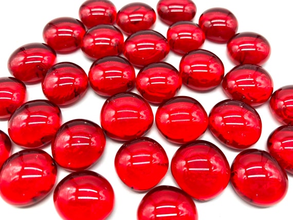 19mm 3/4 Flat Glass Marbles, Red Transparent, Glass Gems