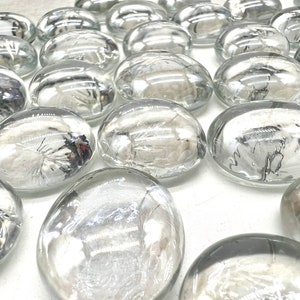 22mm - 7/8” Flat Glass Marbles, Clear Iridescent, Glass Gems, Cabochons, Mosaics, Glass Nuggets