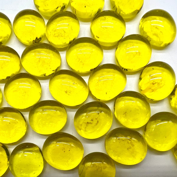 16mm - 5/8” Flat Glass Marbles, Yellow Transparent, Glass Gems, Cabochons, Mosaics, Glass Nuggets