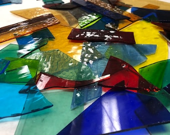 15 lbs Stained Glass Scrap, Transparent Colored Glass Pack, Mosaic Glass, Art Glass