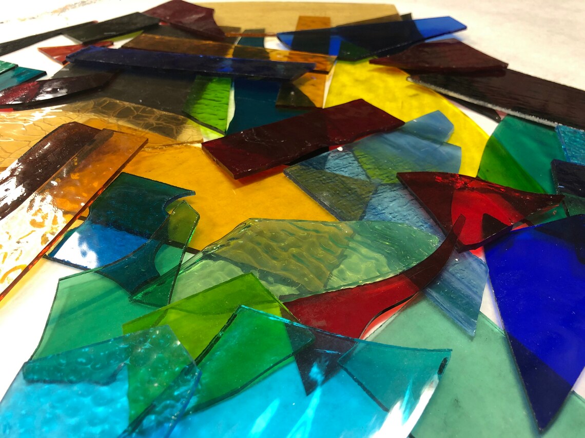 15 Lbs Stained Glass Scrap, Transparent Colored Glass Pack, Mosaic ...