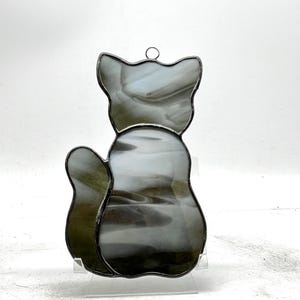 Stained glass cat suncatcher,  Smokey cat sun catcher window hanging