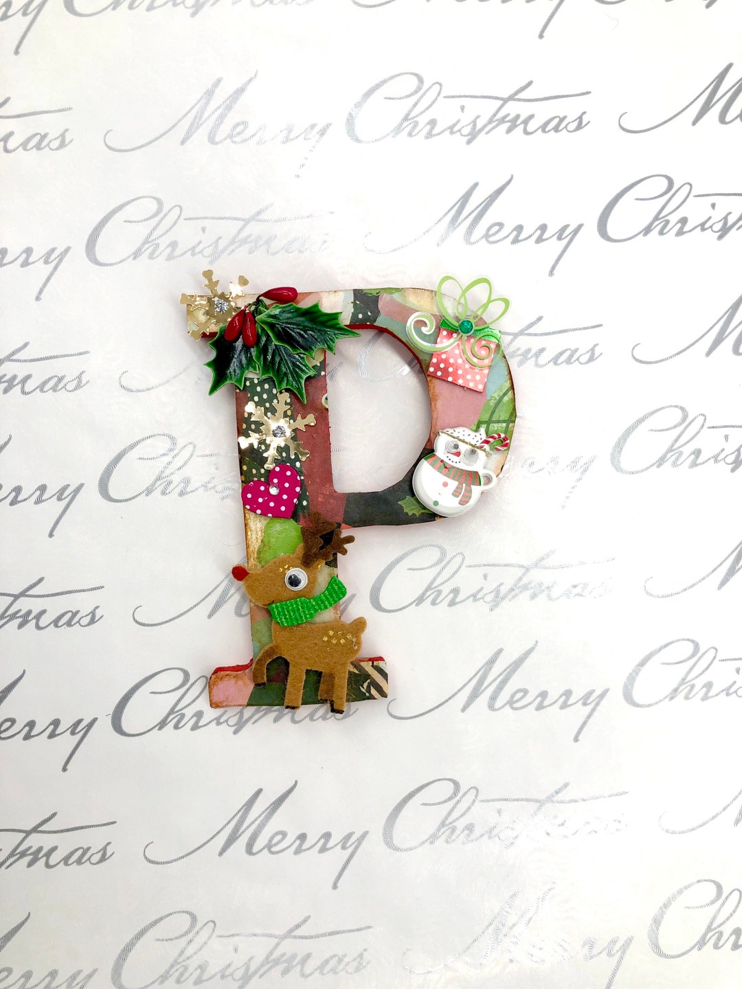 Monogram Christmas Ornament Wood Letter Ornament Stocking Etsy