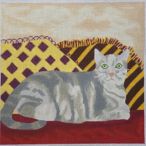 Henry the cat handpainted needlepoint canvas