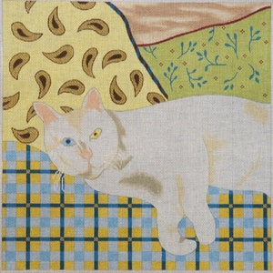 Snowball the Cat handpainted needlepoint canvas