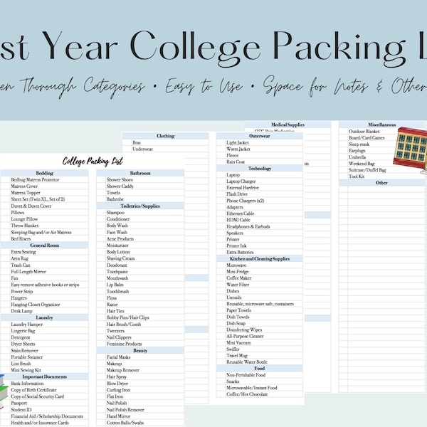 First Year College Packing List