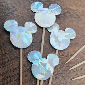 Holographic Mickey Mouse Cupcake Toppers: Birthday Party Decorations (10no)