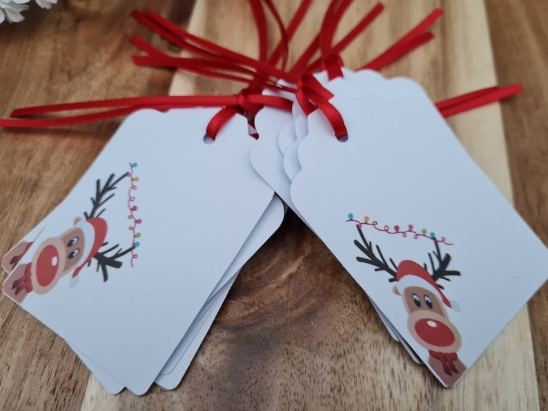 Rudolph Christmas Gift Tags - Red Ribbon, 10 Pack - Etsy UK