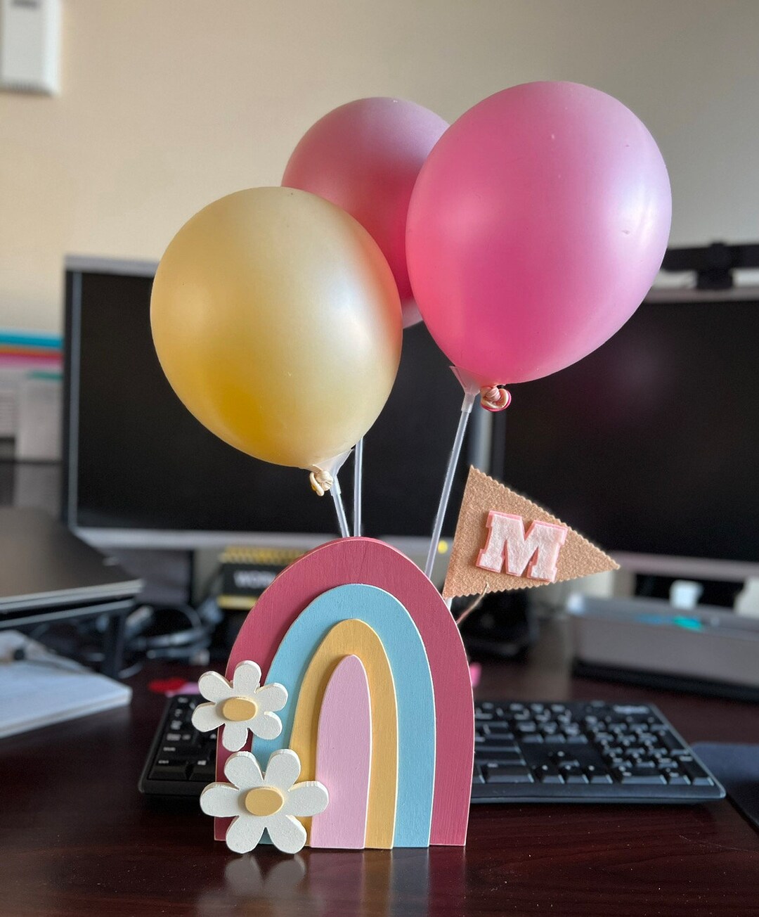 Pastel Rainbow and Daisy Balloon Bouquet Gift for Friend Pastel Rainbow