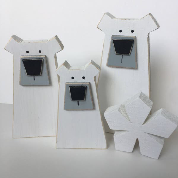 Polar bear family set, wood polar bear family, snowflake, home decor, nursery decor, tiered tray decor, winter decor Arctic animal