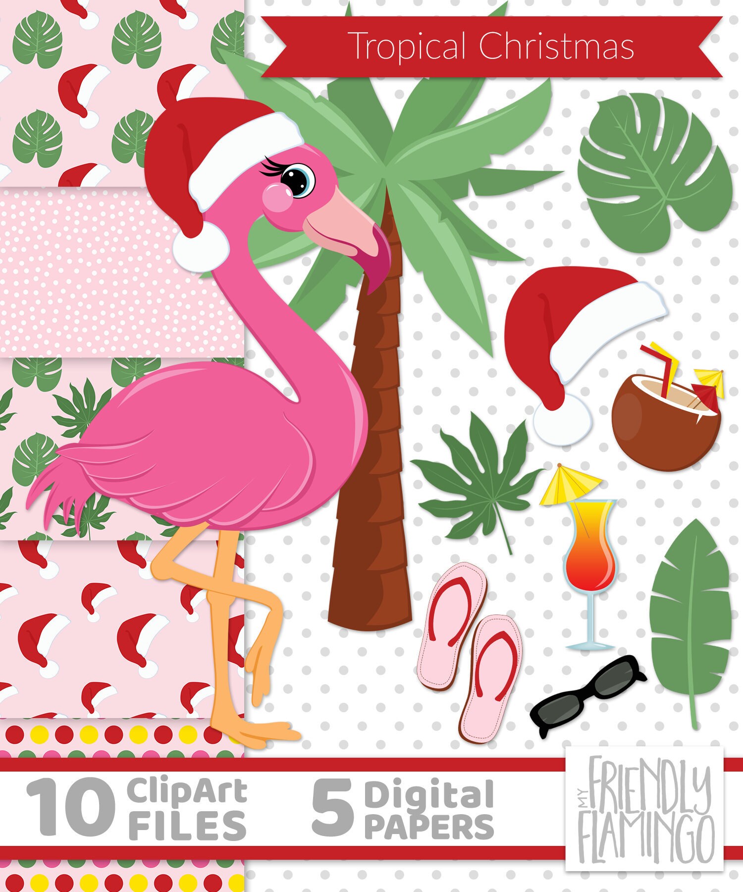 Christmas Flamingo Clip Art 