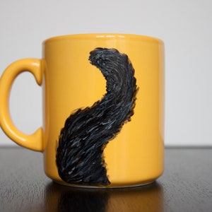 Cat mug, black cat mug, handmade mug, hand-painted cup, pet, animal, custom present cat lovers gift, black cat peeking, halloween coffee mug image 3