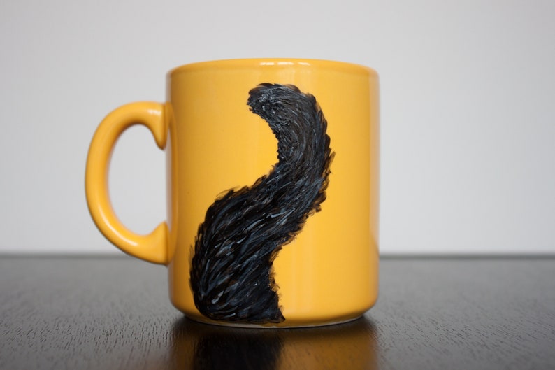 Cat mug, black cat mug, handmade mug, hand-painted cup, pet, animal, custom present cat lovers gift, black cat peeking, halloween coffee mug image 3