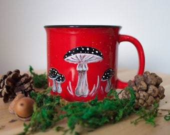 Mushroom mug,red amanita mushroom tea cup,poisonous mushrooms coffee,herbs,herbal tea, magic forest,witchy,hand-painted,handmade,cottagecore